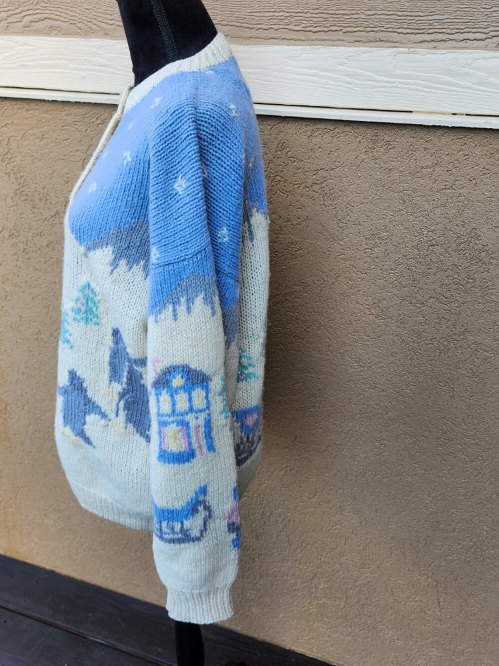 Vintage 90s Y2K Eddie Bauer Wool Cardigan Chunky Knit Cabin Fair Isle Sweater L - Picture 4 of 16